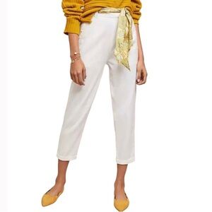 Anthropologie ett:twa Size 14 White Nias Belted Trouser Linen Blend